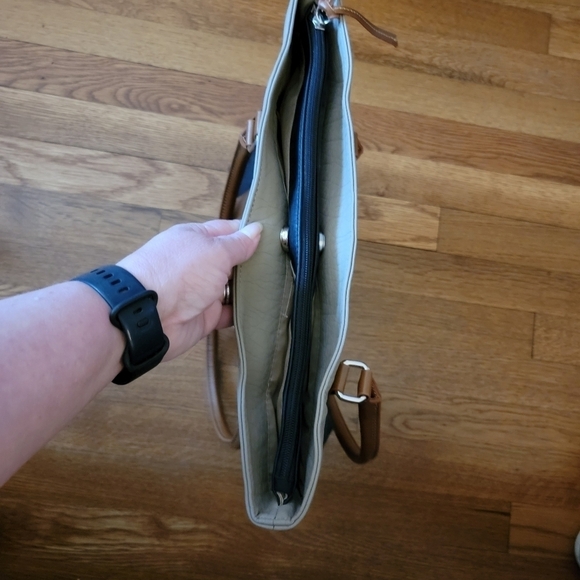 Kim Rogers Purse Shoulder Bag Tote Two Tone Color Block Black Tan Brown - Picture 9 of 16